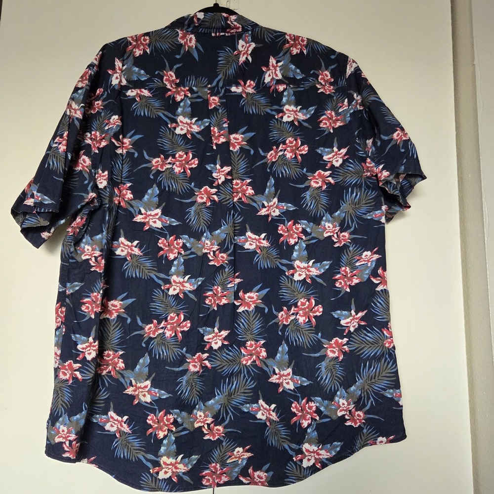 CHAPS Men's Navy Multicolor Floral Button Up Short Sleeve Shirt Sz XXL/T ~~EUC~~